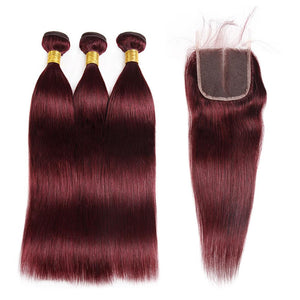 Wine Straight 4*4 Lace Closure and Bundles