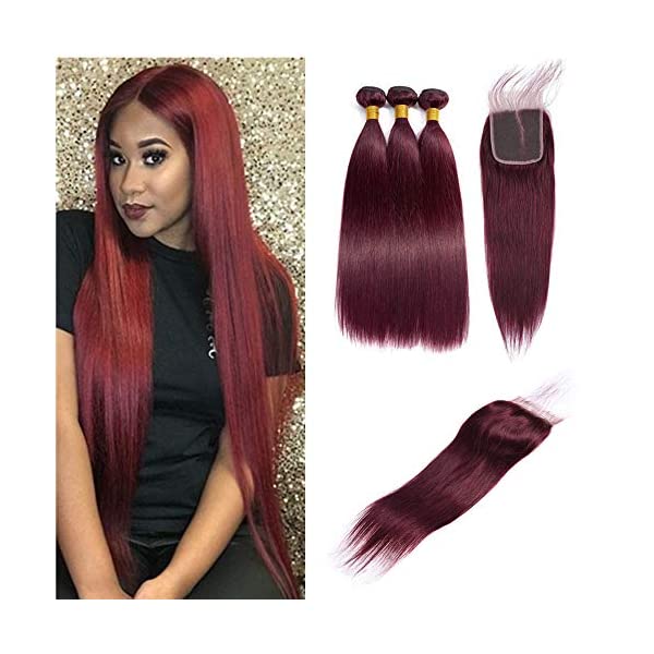 Wine Straight 4*4 Lace Closure and Bundles